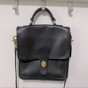 Vintage Black Leather Coach Station Bag